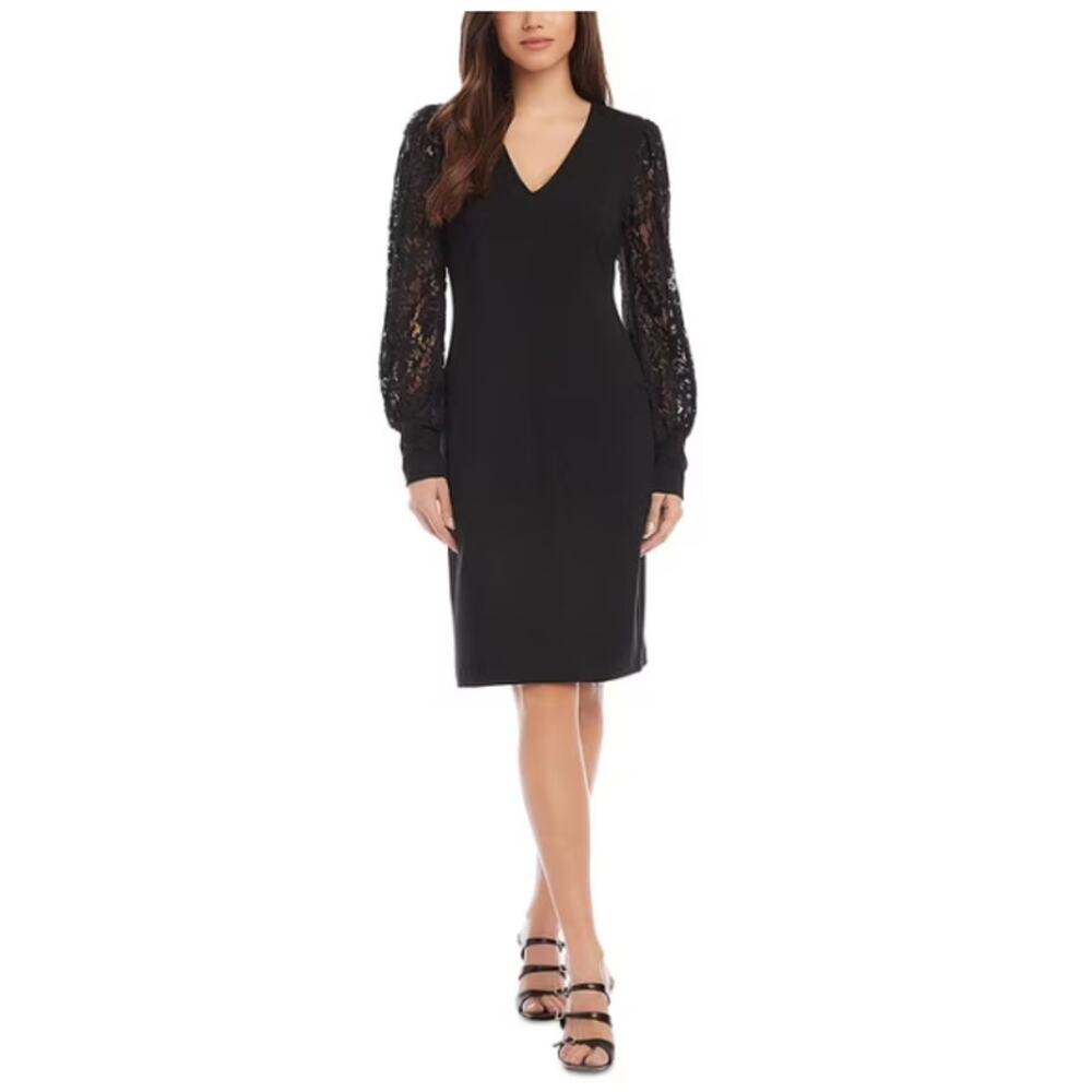 Karen Kane Black Midi Dress with Lace Sleeves